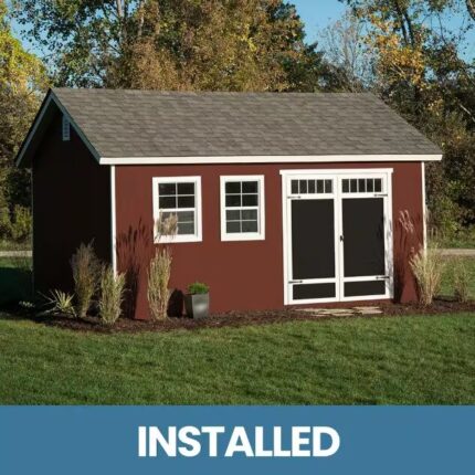 12x16 storage shed with the word installed visible, emphasizing its purpose as a storage solution