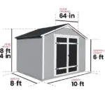 10x8 Outdoor Wood Storage Shed , A diagram illustrating the dimensions of a shed featuring a door and multiple windows for clarity and design reference