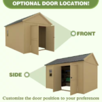 A graphic showing a shed with door location options front or side.