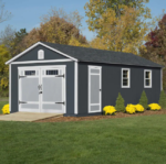 12x24 Garage Storage Shed , gray garage featuring a clean white door, set against a neutral background, showcasing a modern design aesthetic