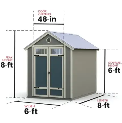 6 ft. x 8 ft. Garden Wood Storage Shed,small shed with precise dimensions, showcasing its compact design and functional structure in a garden setting