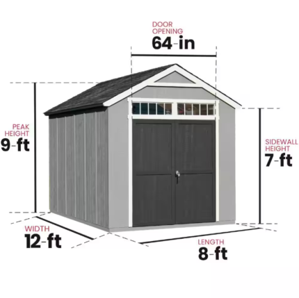 8x12 storage shed , An illustration depicting the dimensions of a storage shed, showcasing its length, width, and height measurements clearly