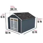 Dimensions of a 10x12 outdoor wood storage shed, showcasing its spacious design for efficient outdoor storage solutions