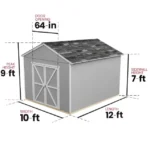 Dimensions of a 10x12 shed featuring a door and windows, showcasing its structure and design elements