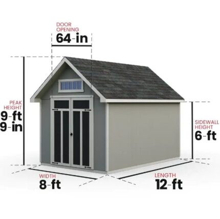 12x8 storage shed, showcasing its compact dimensions and practical design for outdoor storage